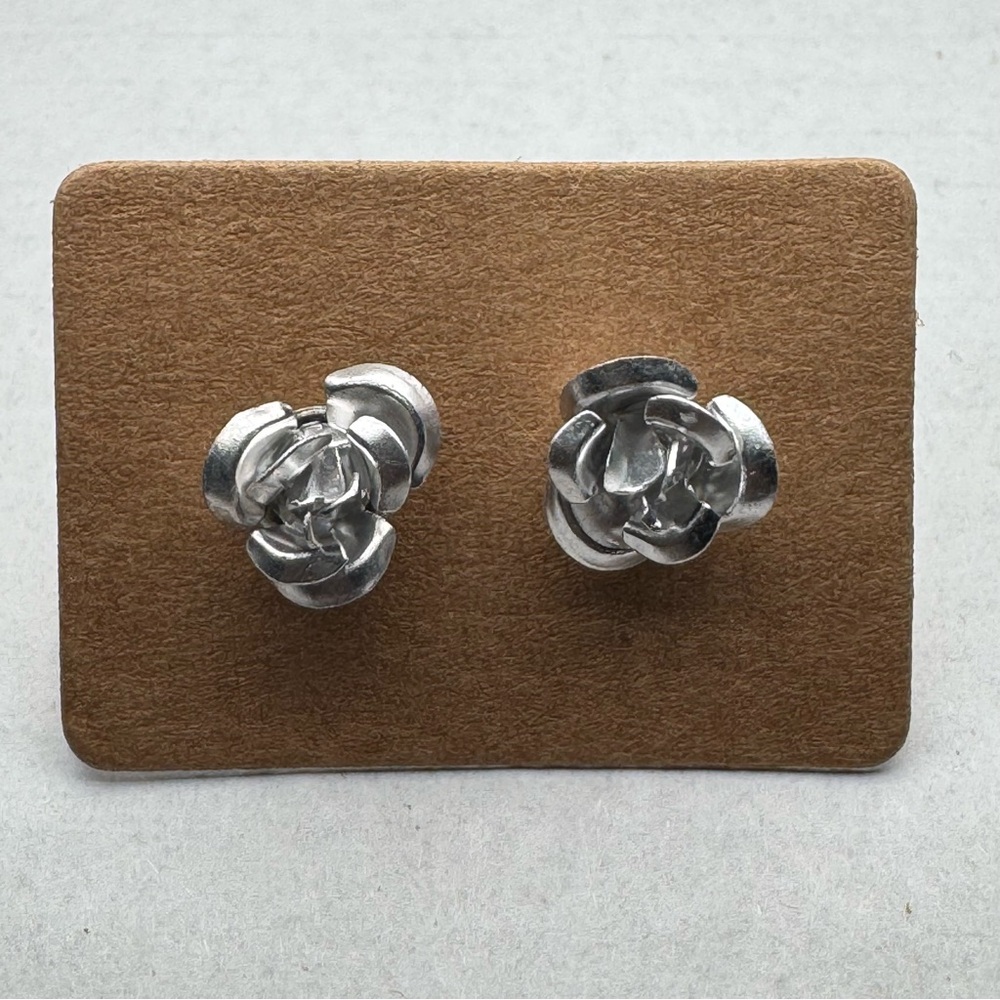 Rose Stud Earrings Silver Tone For Pierced Ears Flowers
